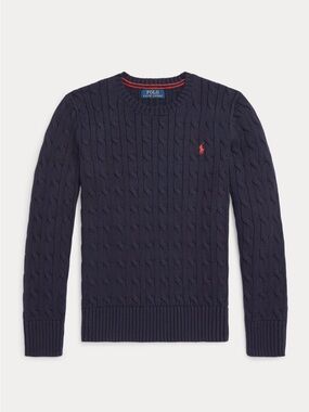 Polo by Ralph Lauren Navy Cable-Knit Cotton Sweater Big Boys Size L